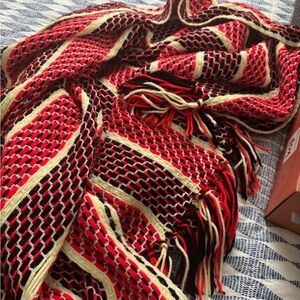 Elegant Red and Black Woven Throw Blanket hand crocheted